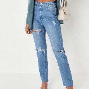 Blue wrath high waisted slash straight mom ripped jeans